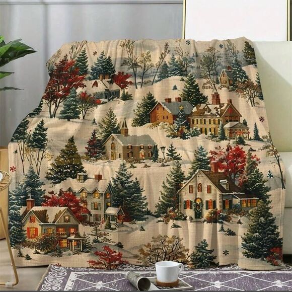 Vintage Inspired Christmas Flannel Blanket, Cozy & Soft, Warm‎ Christmas Gift - Picture 9 of 11